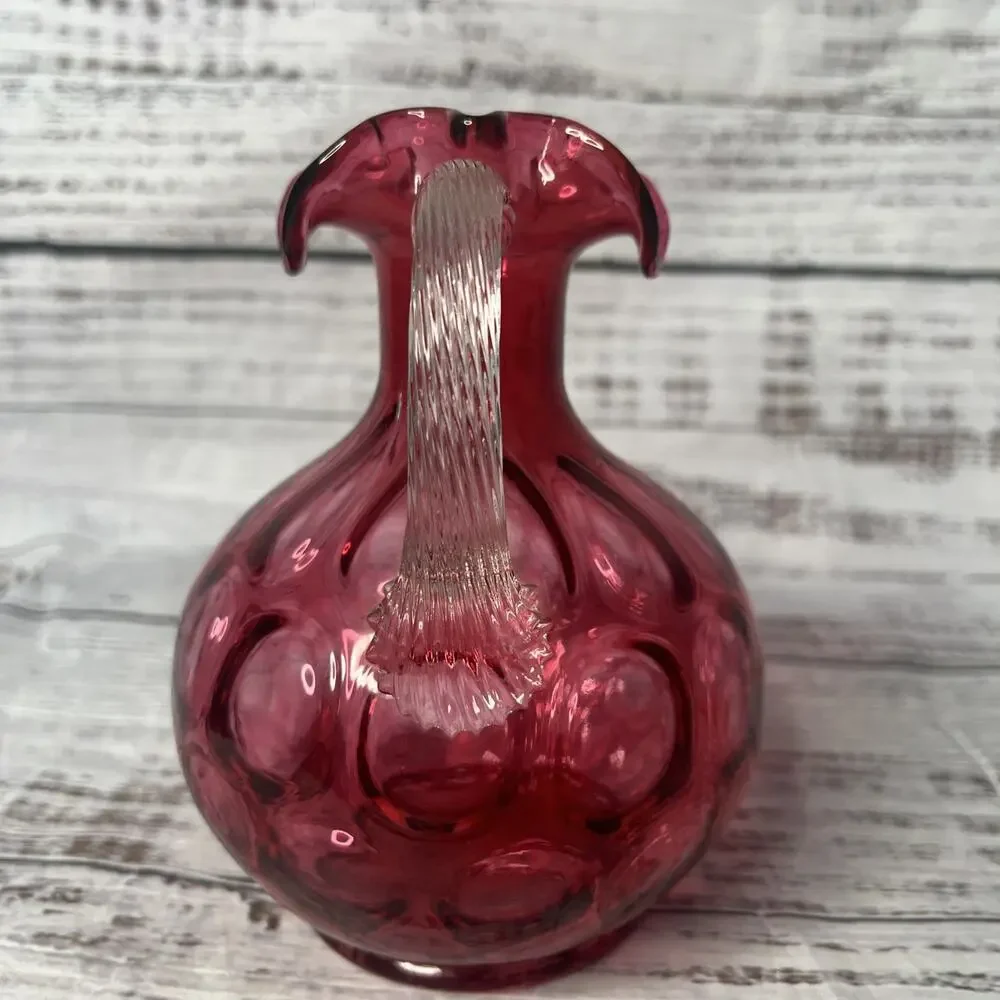 Vintage Fenton Cranberry Red Thumbprint Glass Pitcher with‎ Flared Rim 6.5